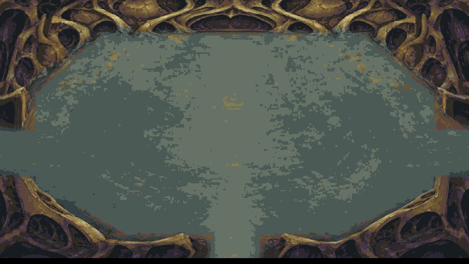 The queen's chamber: a resin floor ringed by carved chitin vaults