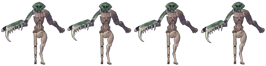 Spider Head, a wolf paw, a mantis raptor, one hare leg and one spider leg