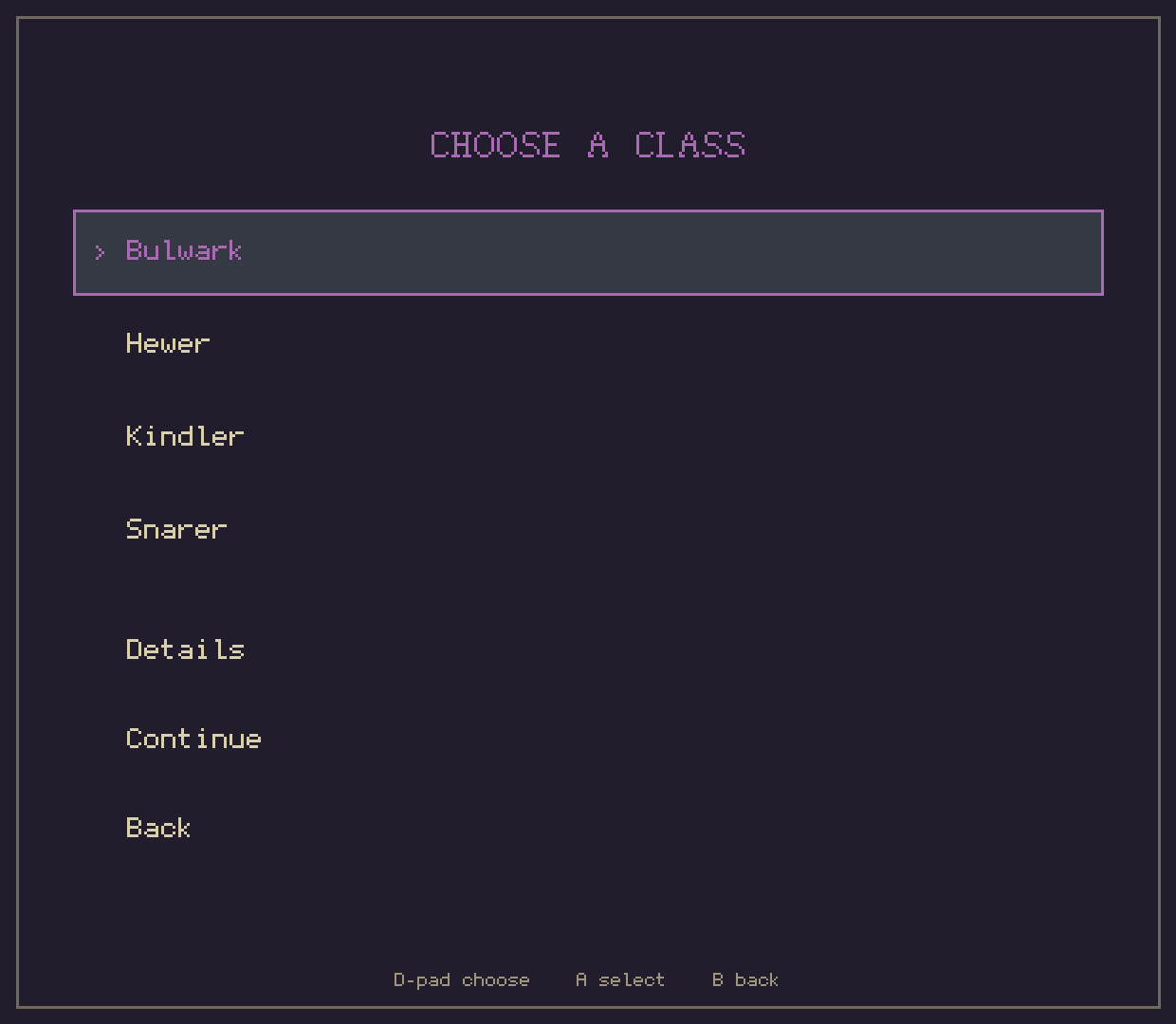Character creation: choose a class