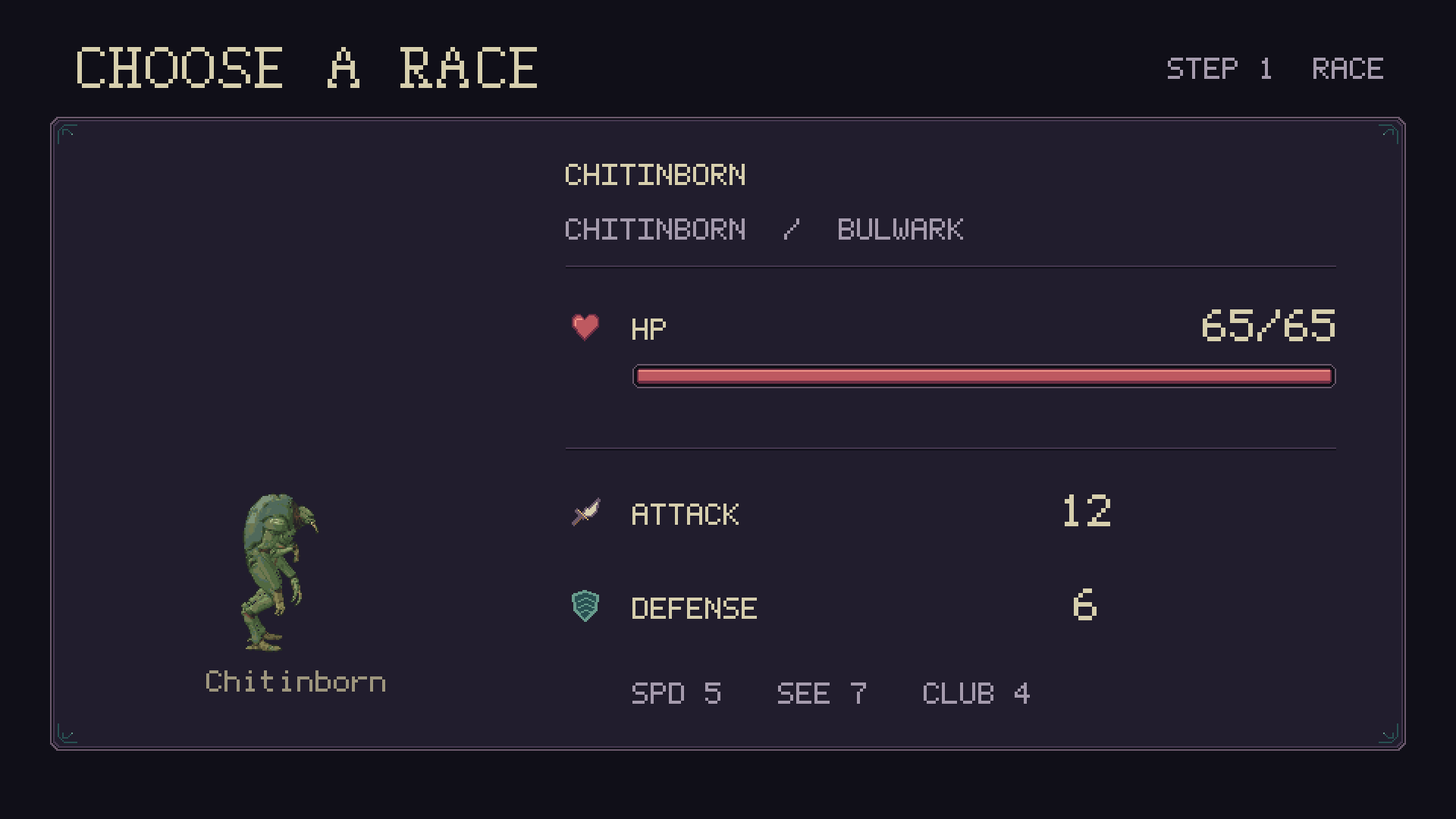 Character creation on the upper screen